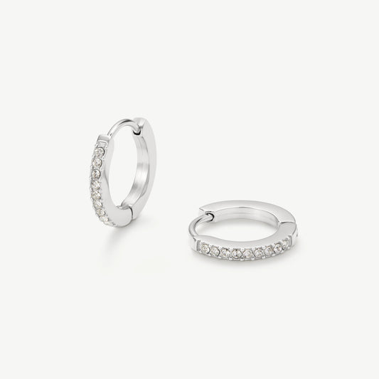 Silver Tennis Huggie Hoop Earrings