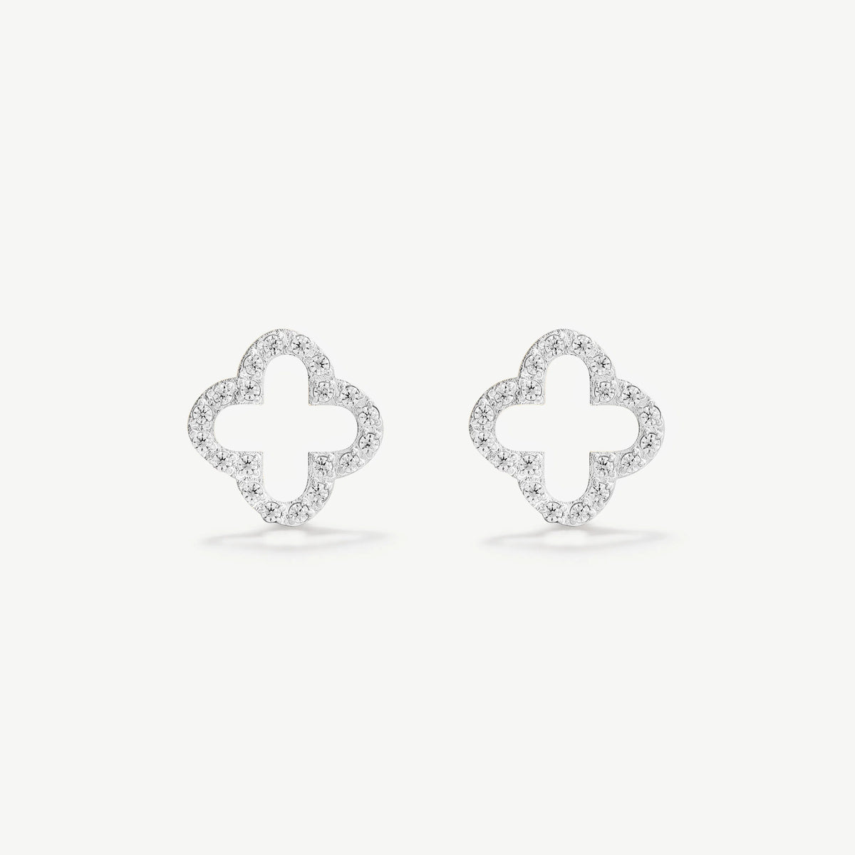 D.LOUISE Silver Pave Clover Stud Earrings
