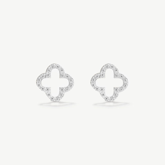 Silver Pave Clover Stud Earrings