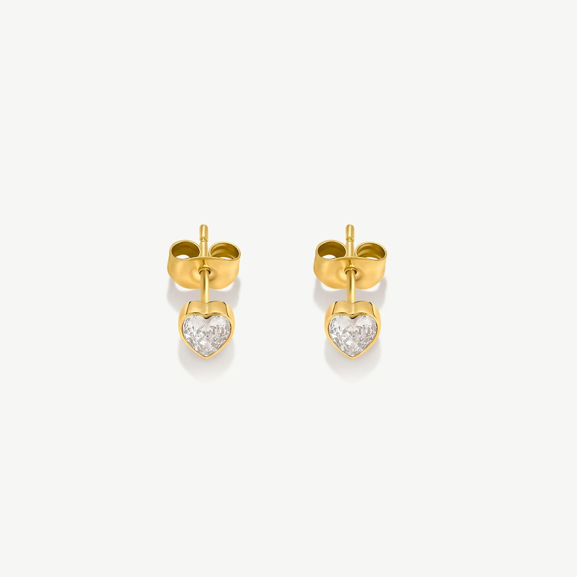 D.LOUISE Gold Bezel Heart Tennis Stud Earrings