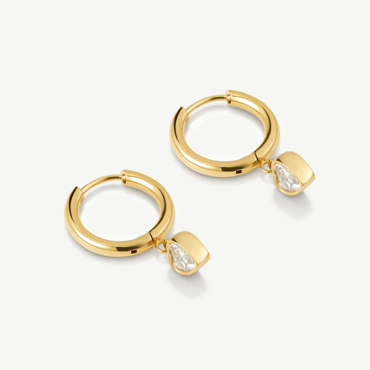 D.LOUISE Gold Bezel Heart Huggie Earrings