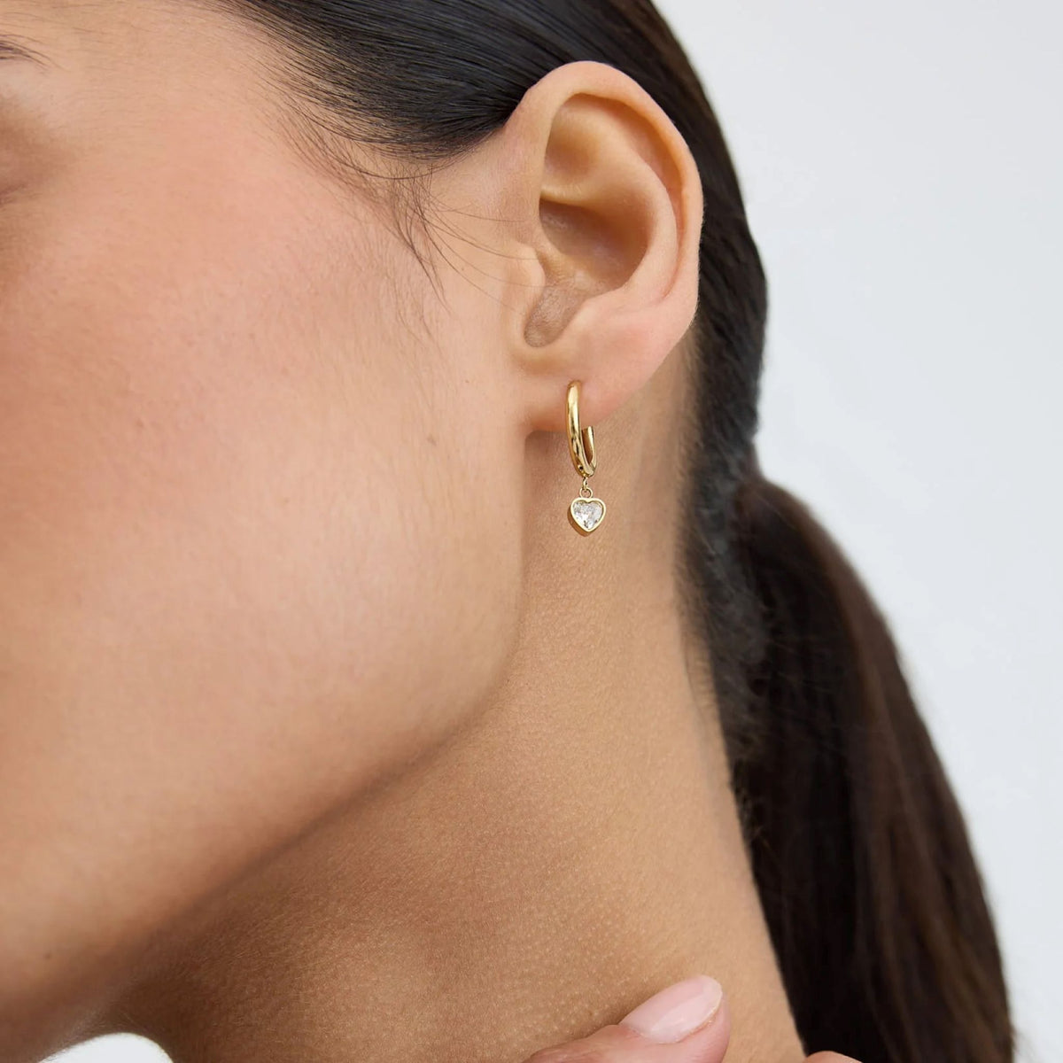 Gold Bezel Heart Huggie Earrings