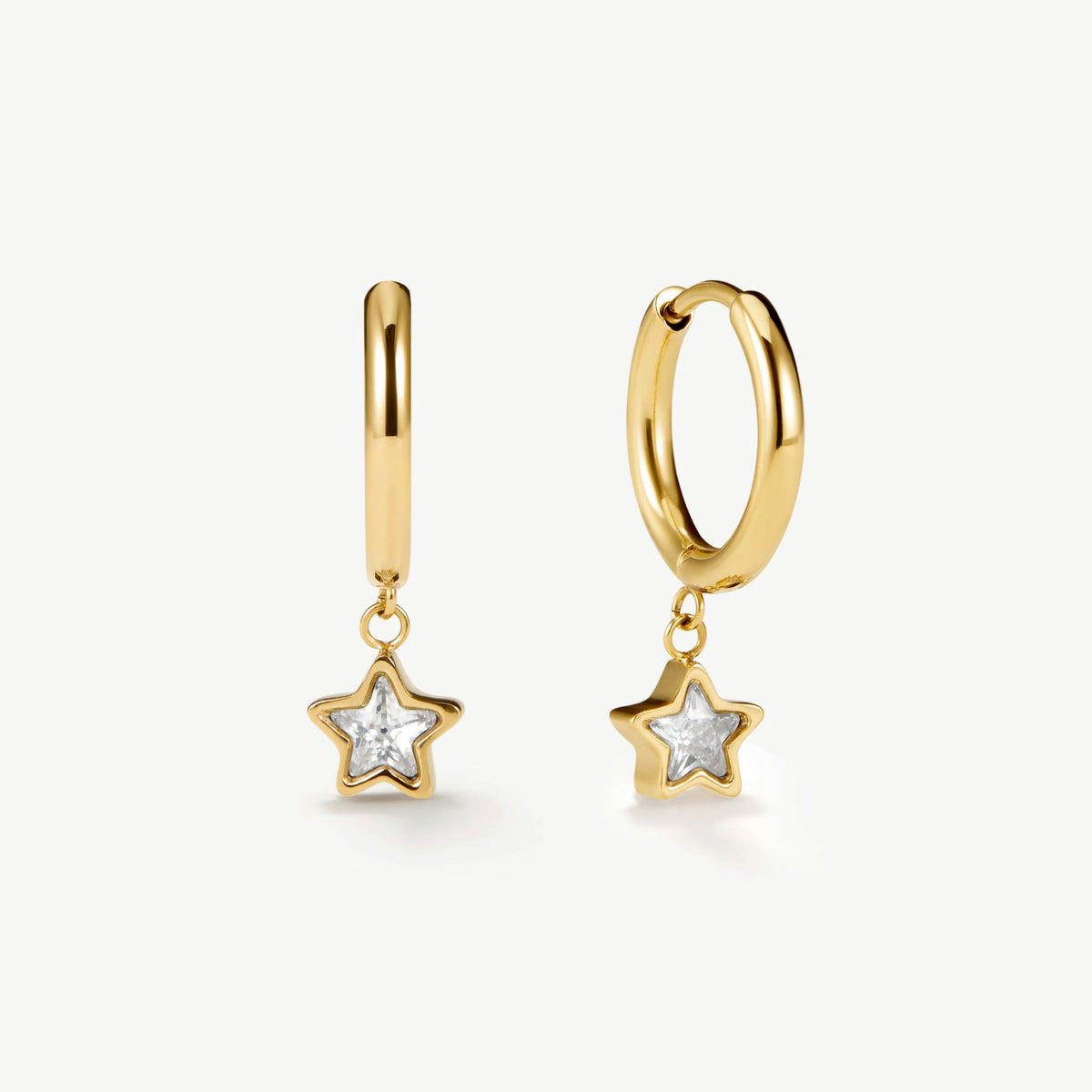 Gold Bezel Star Huggie Earrings