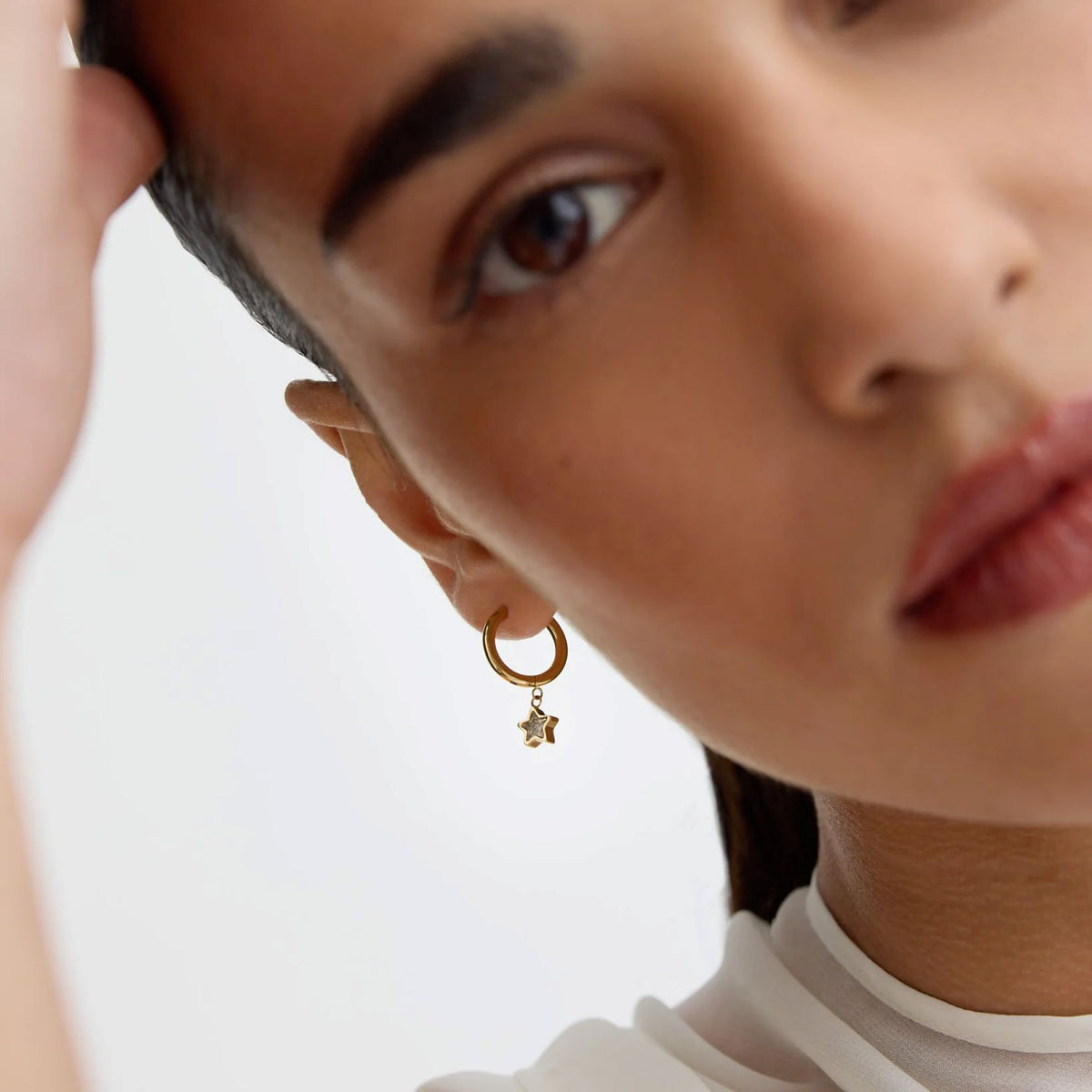 Gold Bezel Star Huggie Earrings