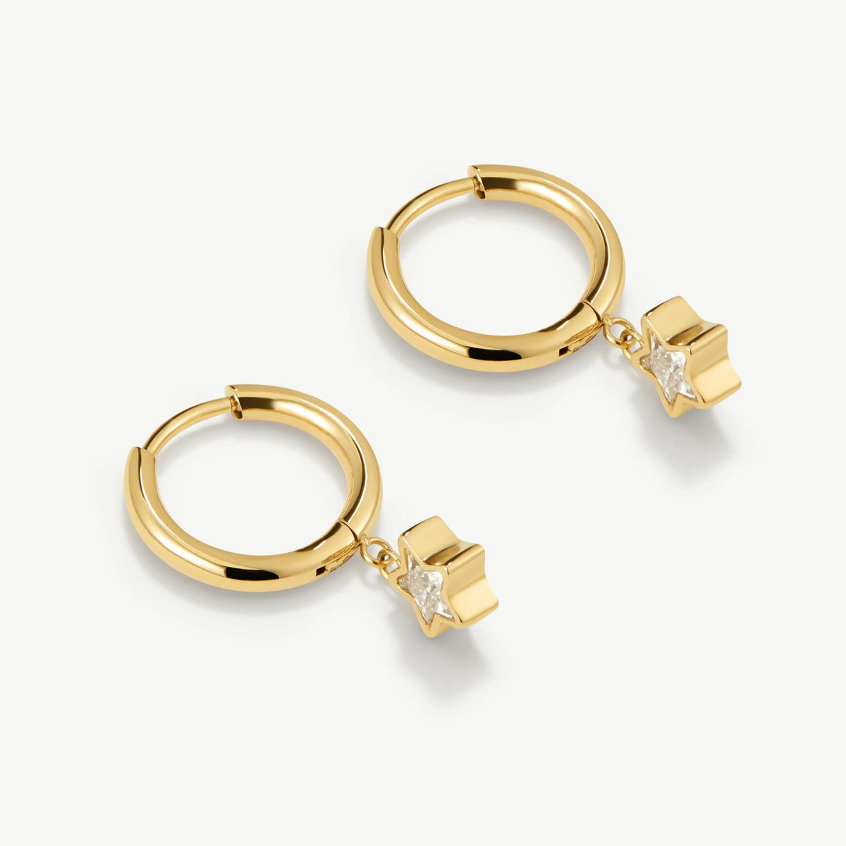 Gold Bezel Star Huggie Earrings