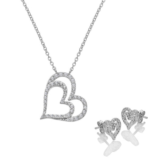 Silver Shimmer Heart Necklace & Earrings Gift Set