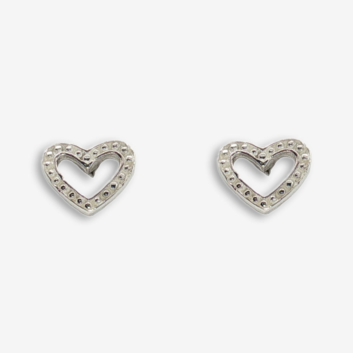 Grace & Co Silver Open Dotted Heart Stud Earrings