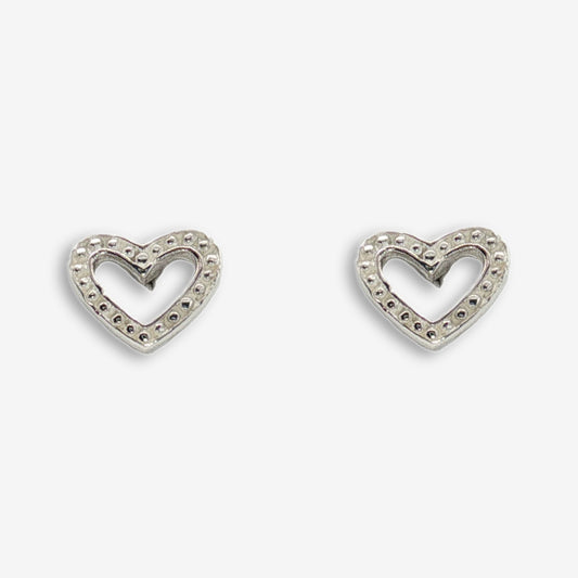 Silver Open Dotted Heart Stud Earrings