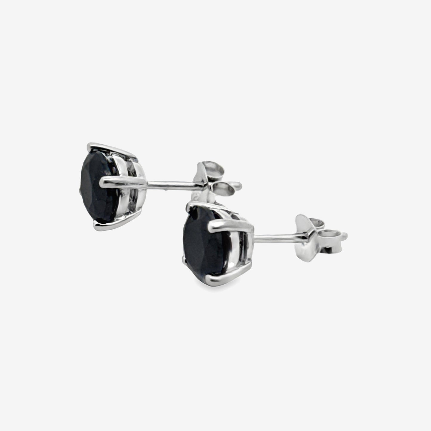Silver 4-Claw Black Stone 7mm Stud Earrings