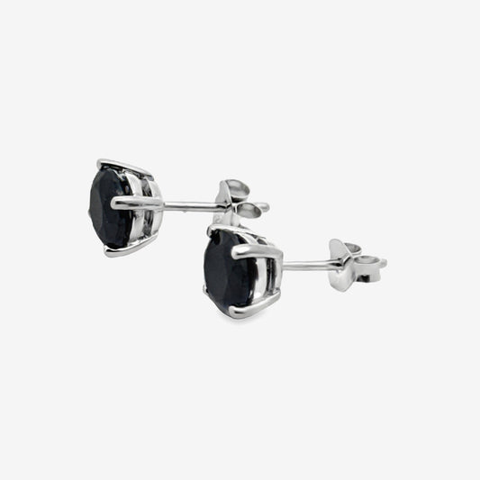 Silver 4-Claw Black Stone 7mm Stud Earrings