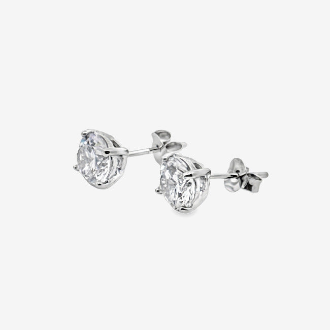 Silver 4-Claw Clear Stone 7mm Stud Earrings