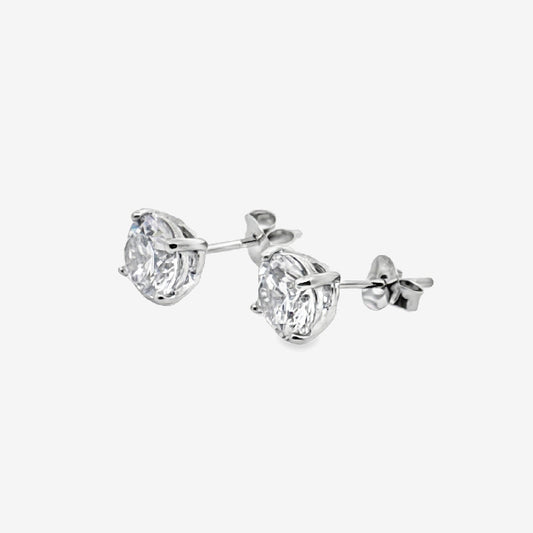 Silver 4-Claw Clear Stone 7mm Stud Earrings