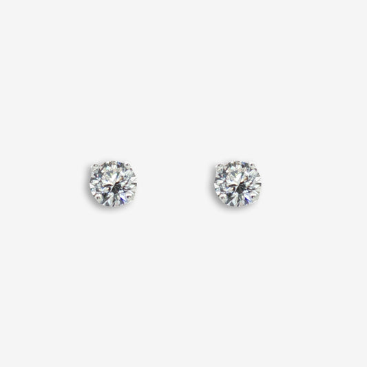 Silver & CZ Clear 6mm Stud Earrings