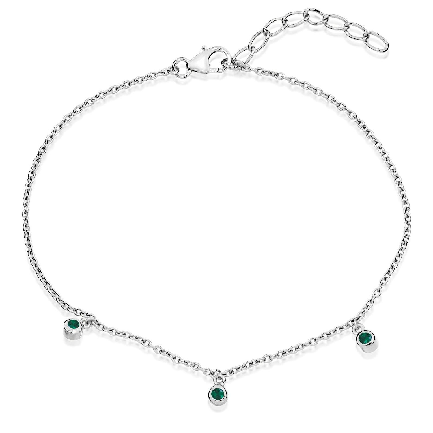 Grace & Co Silver and Emerald Green CZ Triple Stone May Birthstone Bracelet