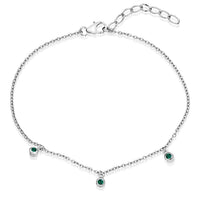 Silver and Emerald Green CZ Triple Stone May Birthstone Bracelet