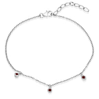 Silver and Red Garnet CZ Triple Stone January Birthstone Bracelet