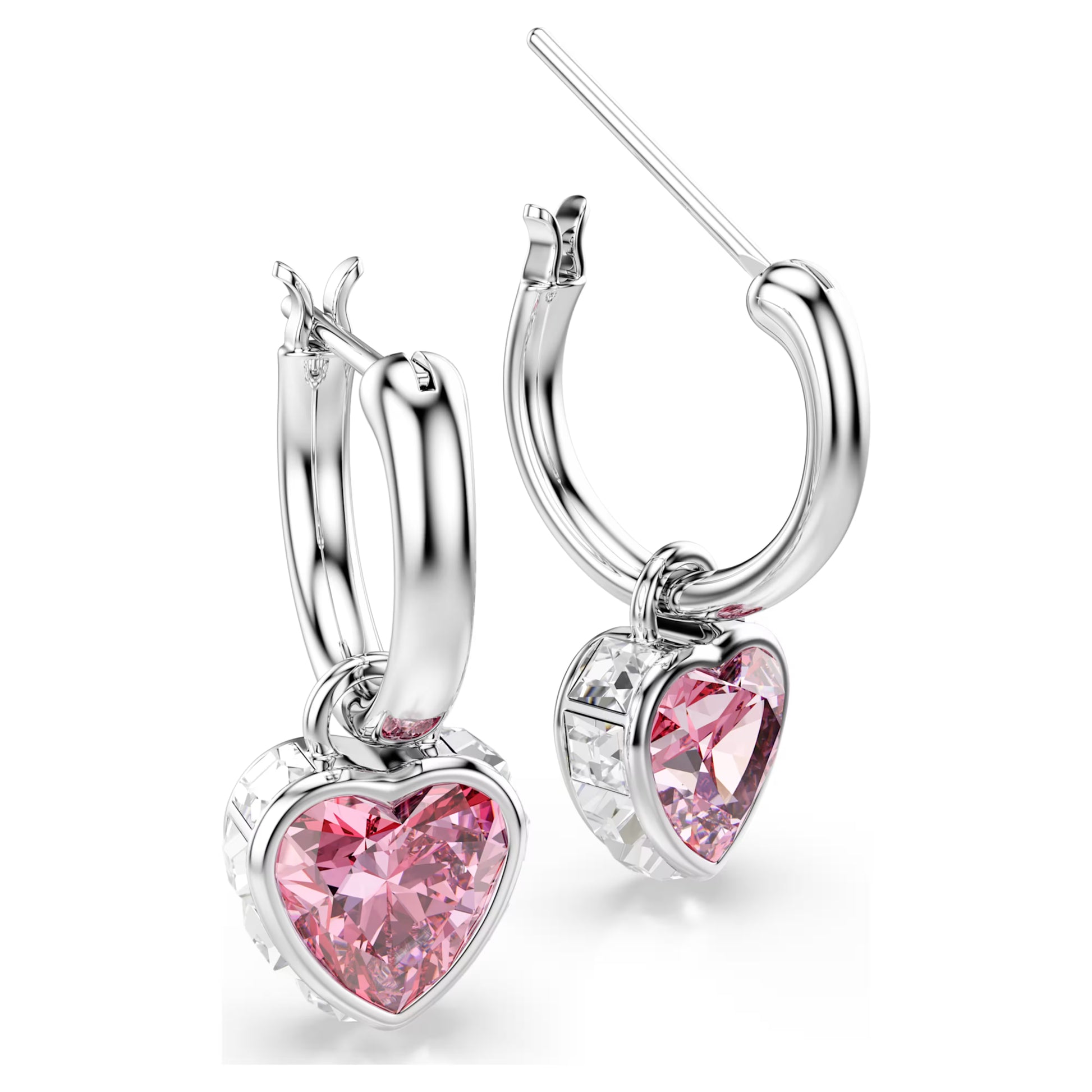 Swarovski Chroma Heart Drop Earrings with Pink Crystal in Rhodium Silver