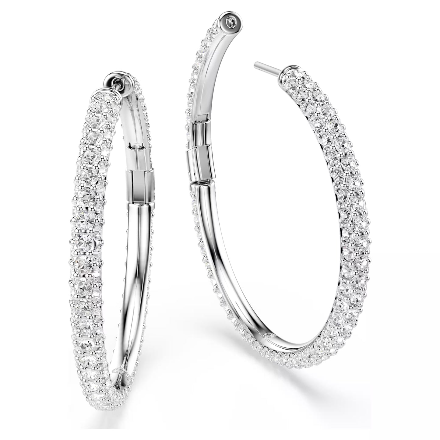 Swarovski Dextera Hoop Earrings with Round-Cut White Crystal in Rhodium Silver