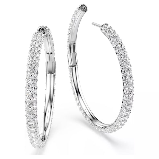 Swarovski Dextera Hoop Earrings with Round-Cut White Crystal in Rhodium Silver