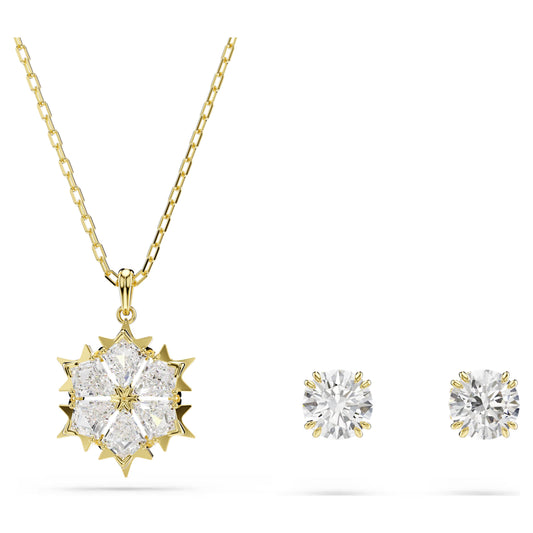 Swarovski Magic Snowflake Necklace & Earrings Set with Mixed-Cut White Crystal in Gold