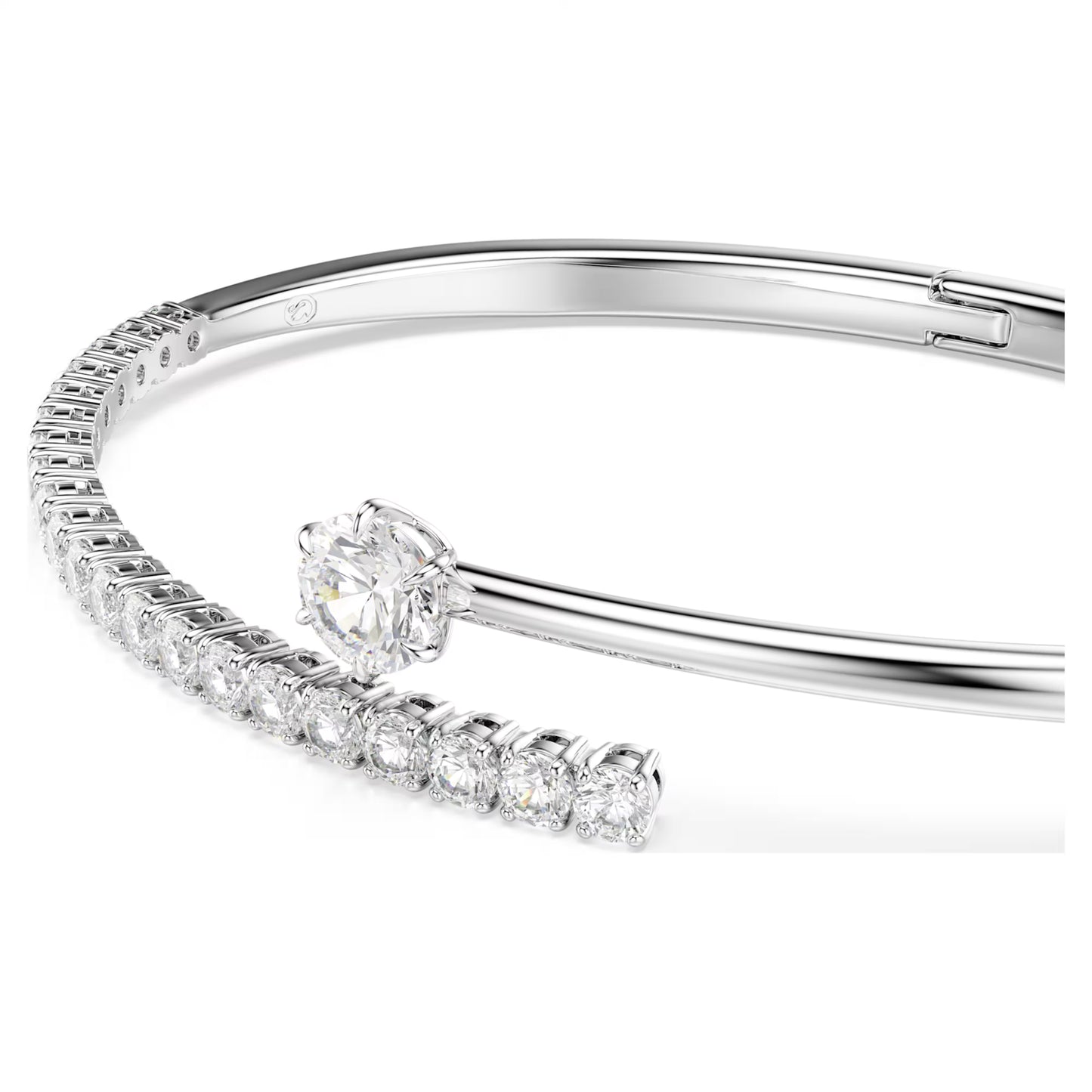 Swarovski Matrix Bangle with Round-Cut White Crystal in Rhodium Silver