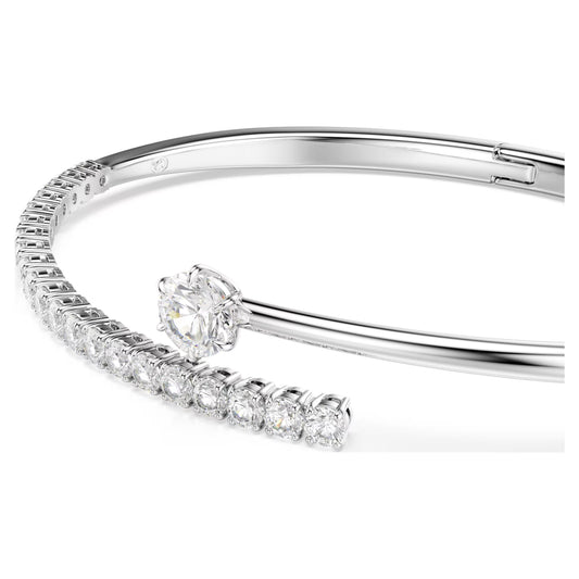 Swarovski Matrix Bangle with Round-Cut White Crystal in Rhodium Silver