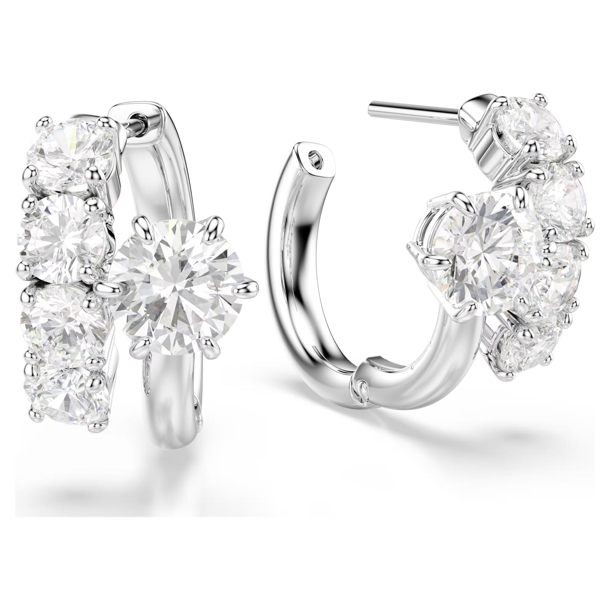 Swarovski Matrix Hoop Earrings with Round-Cut White Crystal in Rhodium Silver