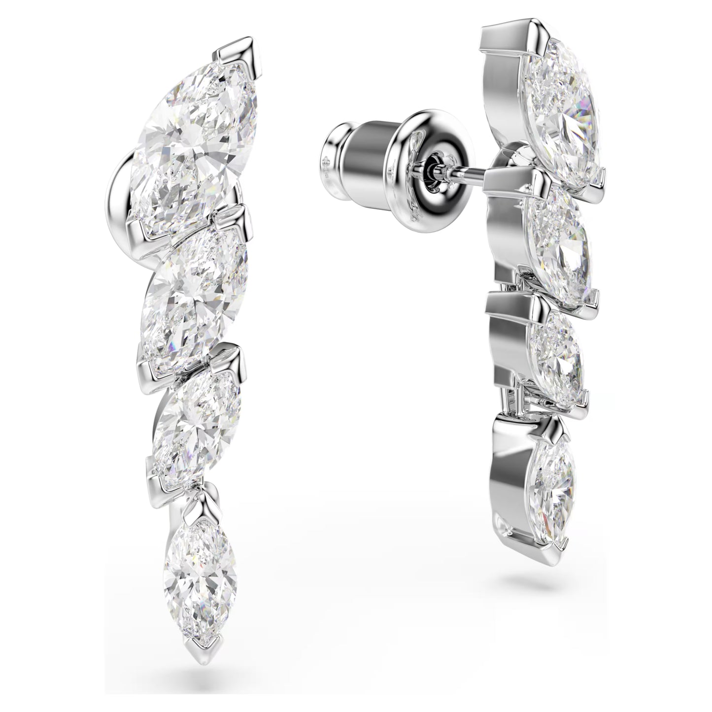 Swarovski Mesmera Earrings with Marquise-Cut White Crystal in Rhodium Silver