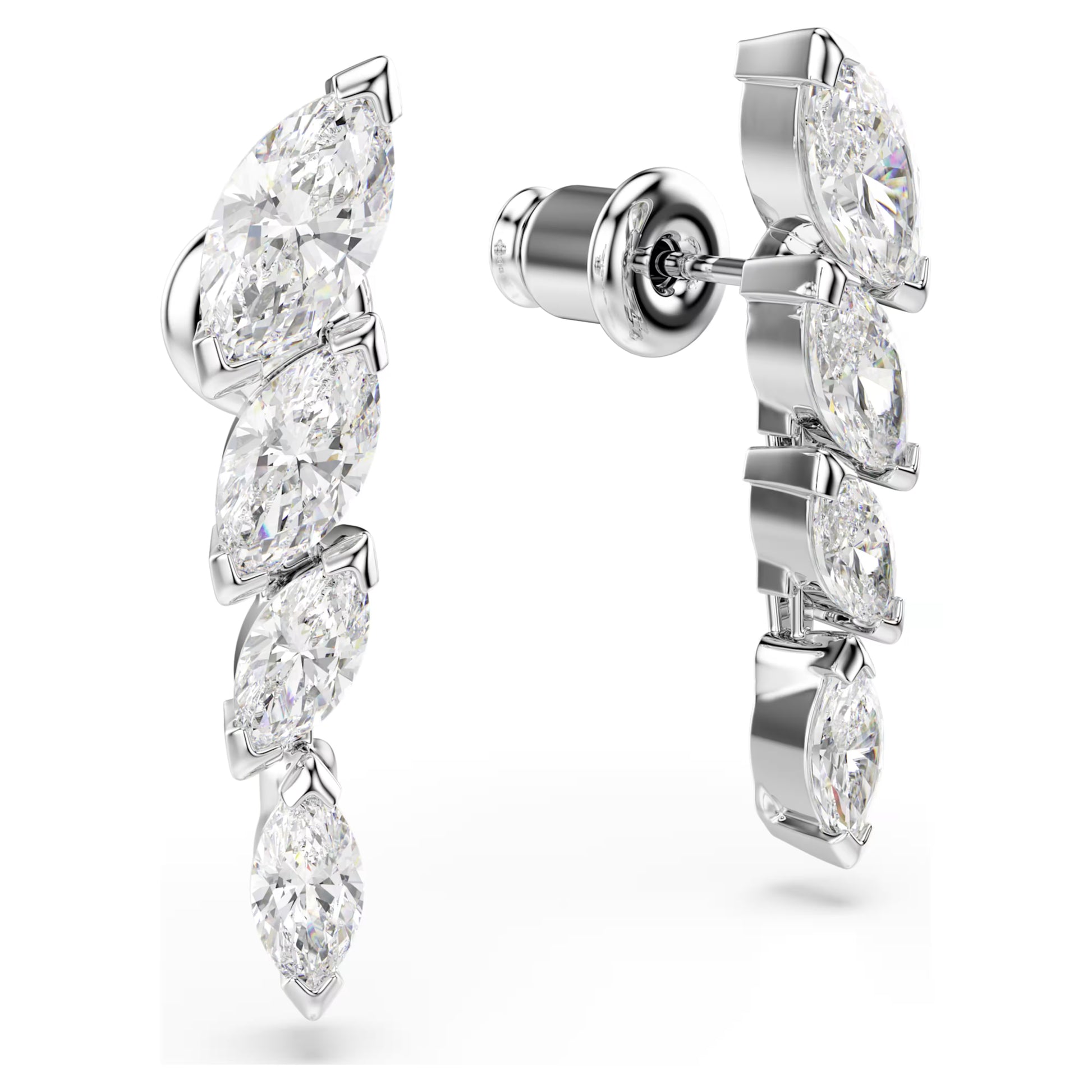 Swarovski Mesmera Earrings with Marquise-Cut White Crystal in Rhodium Silver