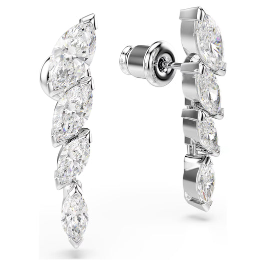 Swarovski Mesmera Earrings with Marquise-Cut White Crystal in Rhodium Silver