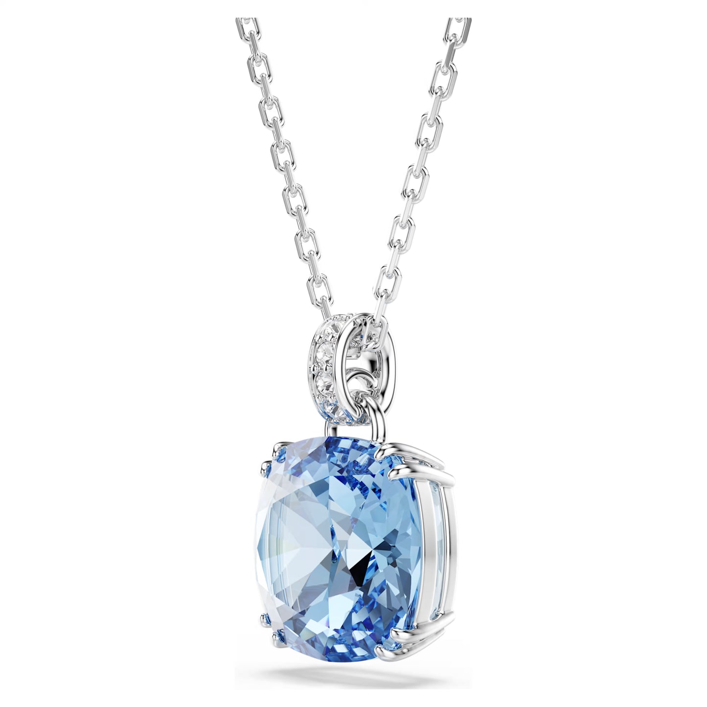 Swarovski Millenia Pendant Necklace with Cushion-Cut Blue Crystal in Rhodium Silver