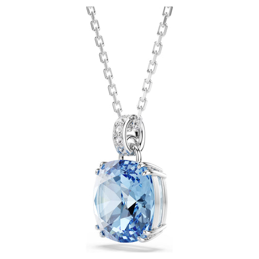 Swarovski Millenia Pendant Necklace with Cushion-Cut Blue Crystal in Rhodium Silver