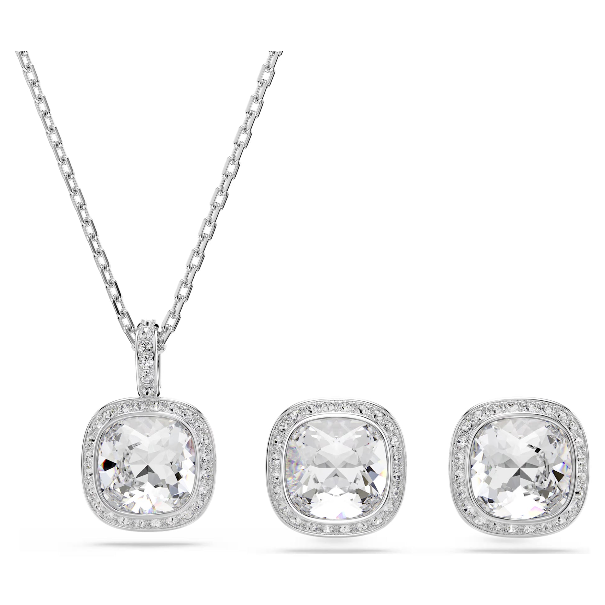 Swarovski Una Angelic Necklace & Earrings Set with Cushion-Cut White Crystal in Rhodium Silver