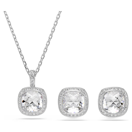 Swarovski Una Angelic Necklace & Earrings Set with Cushion-Cut White Crystal in Rhodium Silver