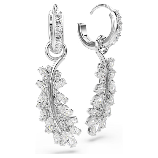 Swarovski Vienna Feather Earrings with Mixed-Cut White Crystal in Rhodium Silver