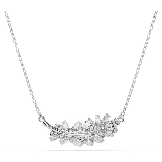 Swarovski Vienna Feather Pendant Necklace with Mixed-Cut White Crystal in Rhodium Silver