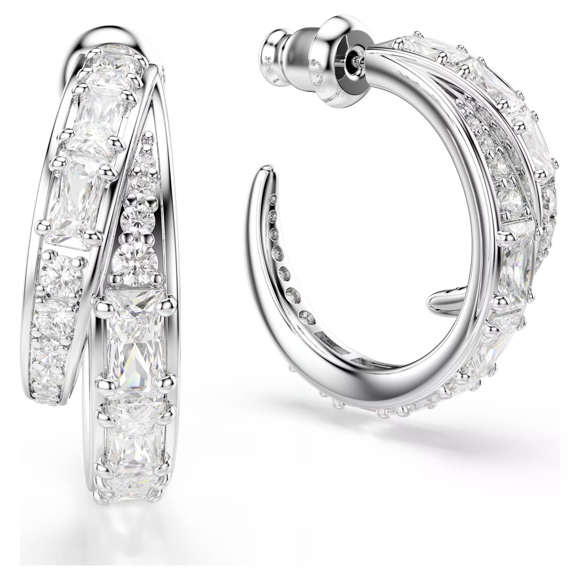 Swarovski Vienna Hoop Earrings with Mixed-Cut White Crystal in Rhodium Silver