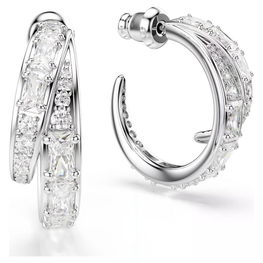Swarovski Vienna Hoop Earrings with Mixed-Cut White Crystal in Rhodium Silver