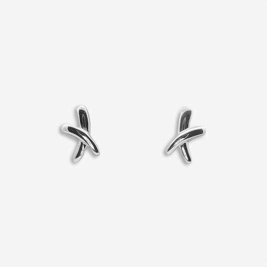 Silver Hand-drawn X Kiss Stud Earrings