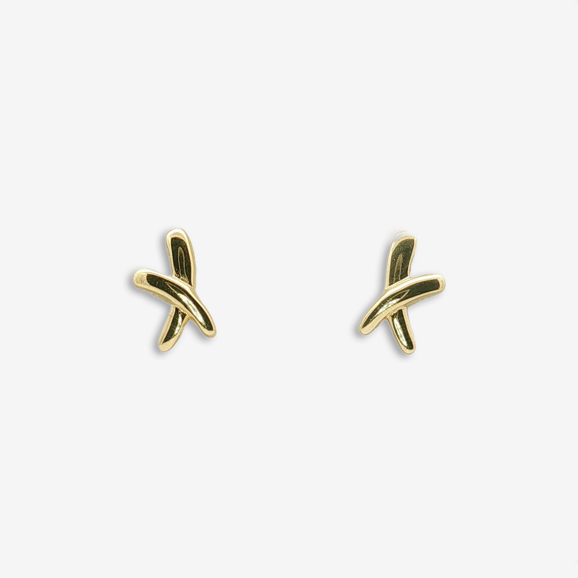 Grace & Co Gold Hand-drawn X Kiss Stud Earrings