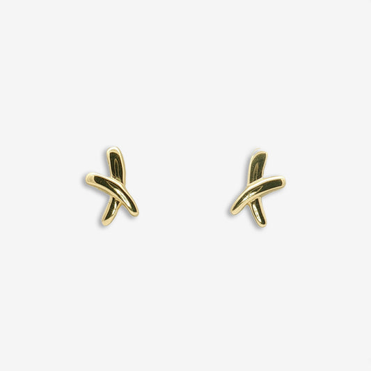 Gold Hand-drawn X Kiss Stud Earrings