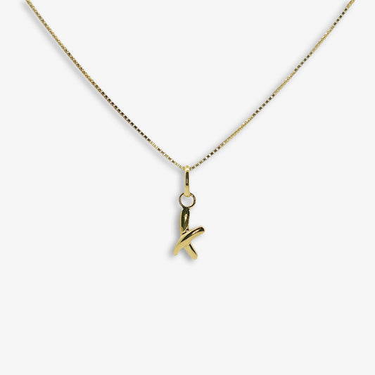 Gold Hand-drawn X Kiss Pendant