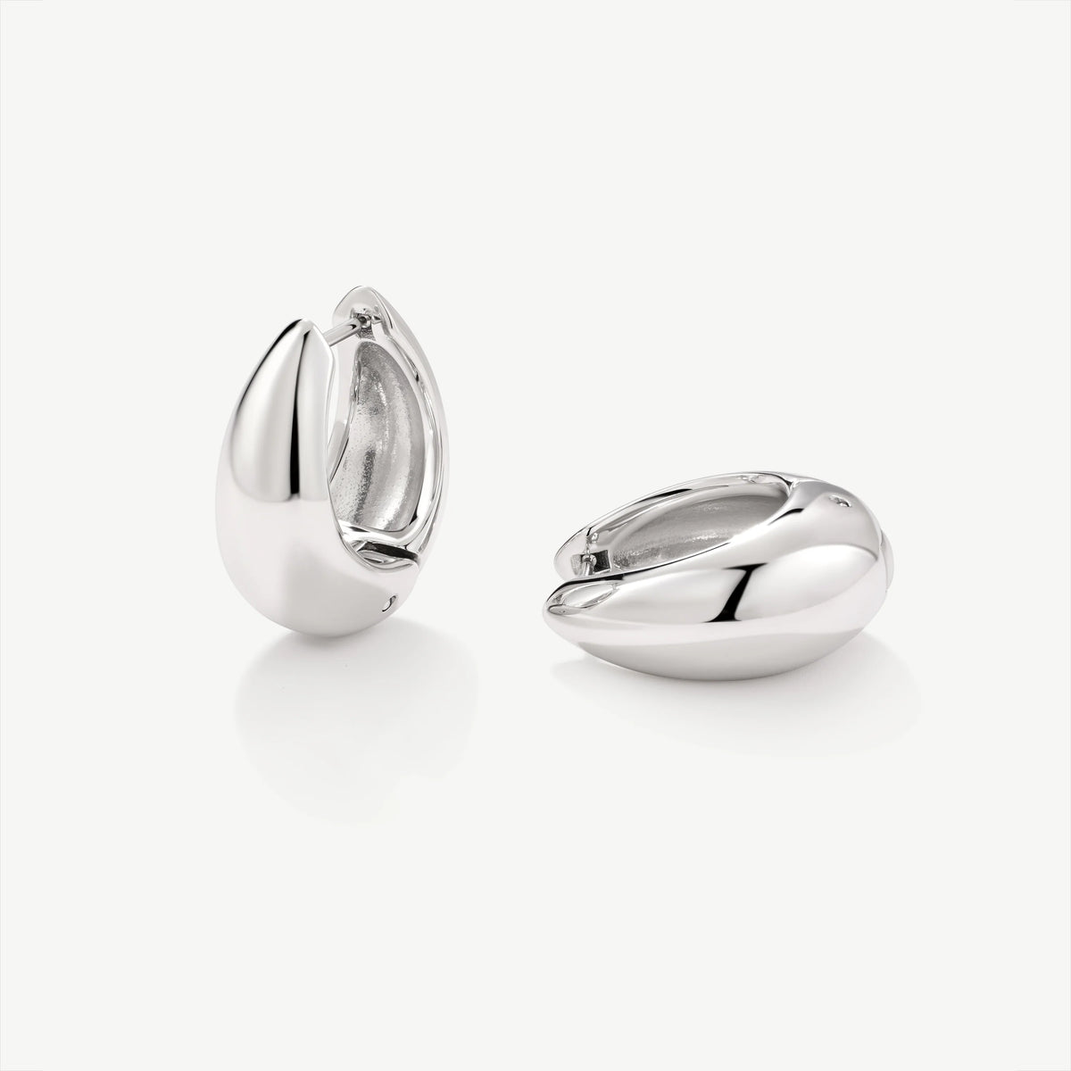 D.LOUISE Silver Plain Dome Huggie Hoop Earrings