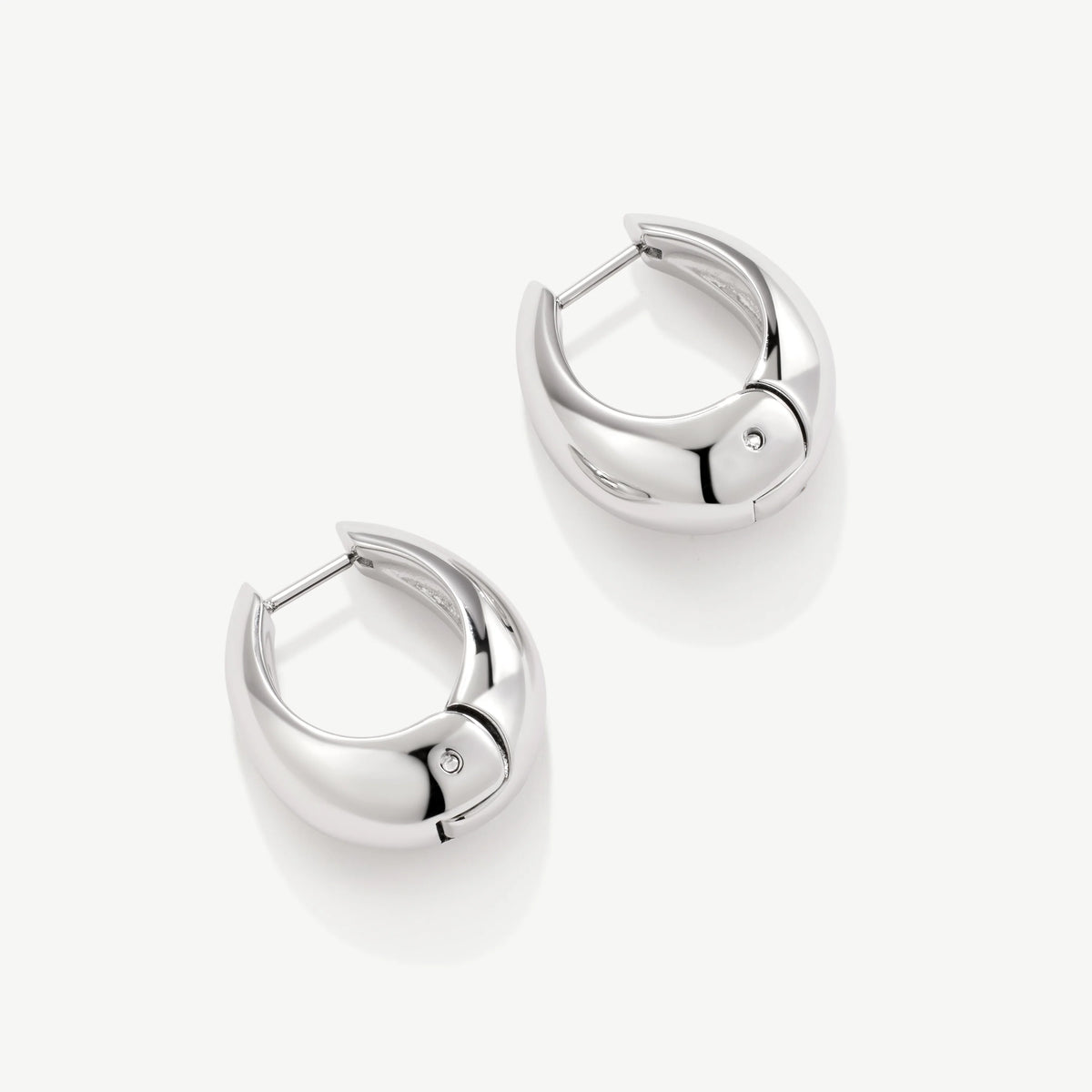 D.LOUISE Silver Plain Dome Huggie Hoop Earrings