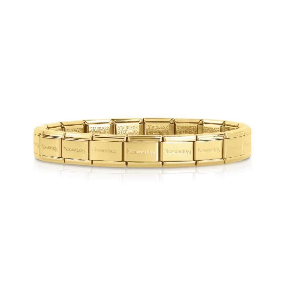 Nomination gold-toned charm bracelet made from Composable steel links engraved with the Nomination brand name.