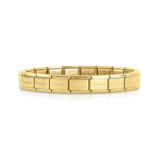 Nomination gold-toned charm bracelet made from Composable steel links engraved with the Nomination brand name.