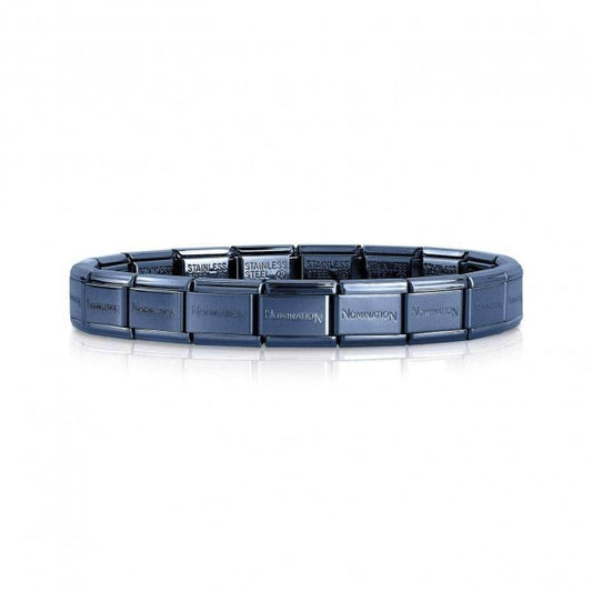 Nomination midnight blue charm bracelet made from Composable steel links engraved with the Nomination brand name.