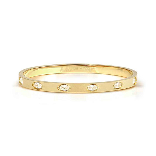nomination Pretty Bangles Satinshine Medium Bracelet in Gold with 6 White Oval CZ