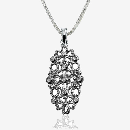 Grace Lace Silver Oval Filigree Pendant Necklace
