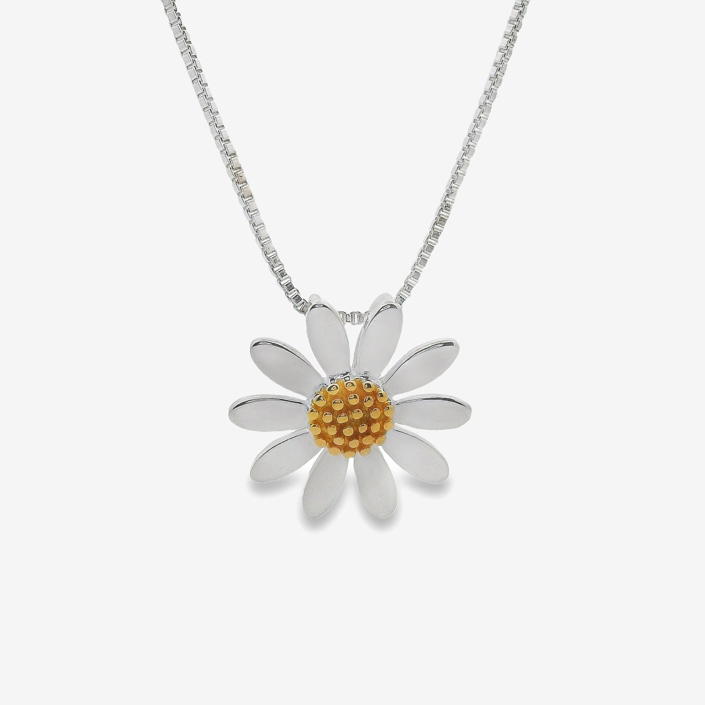 Silver & Gold Single Daisy Pendant Necklace